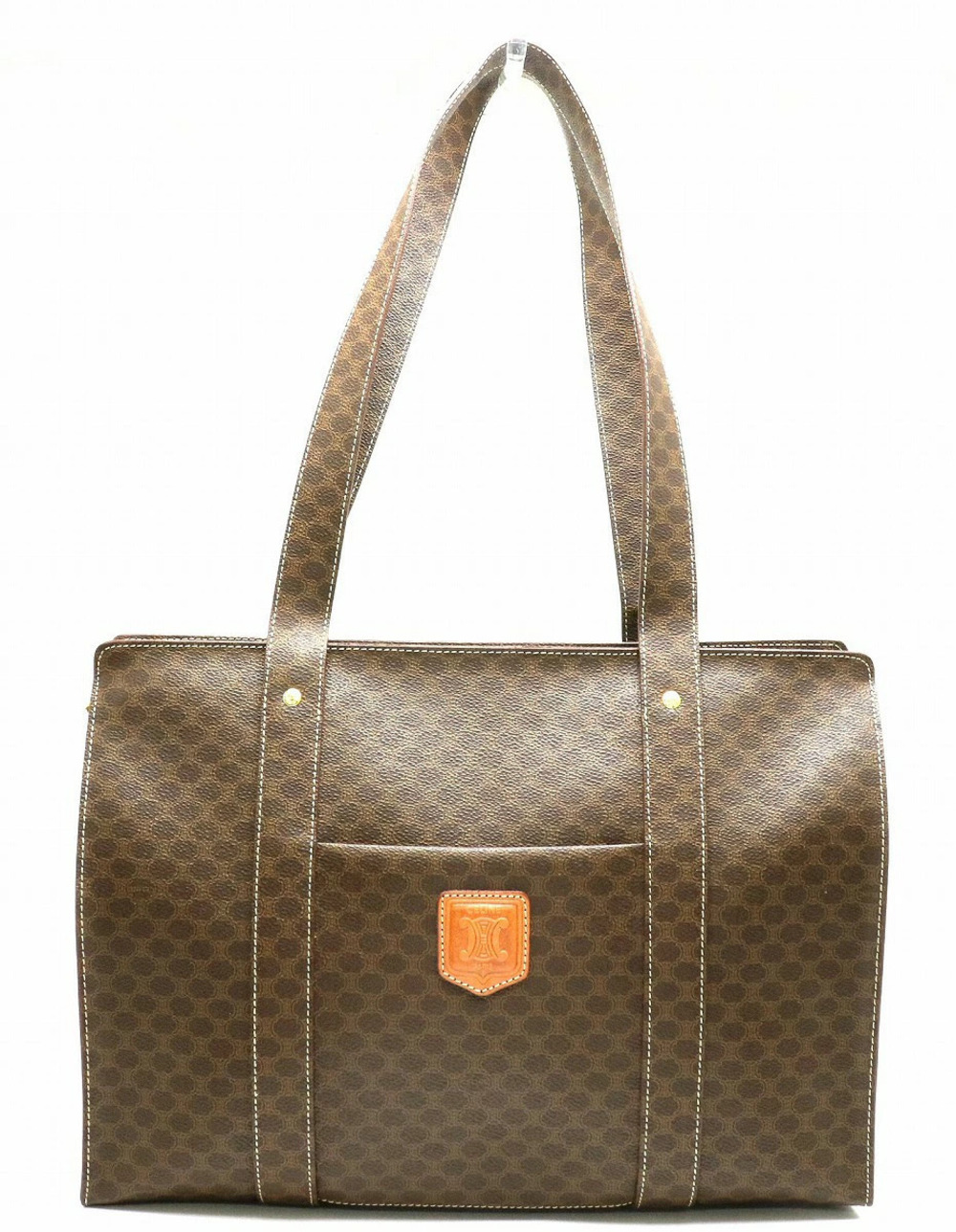 Celine Macadam Tote Bag Shoulder Leather Dark Brown